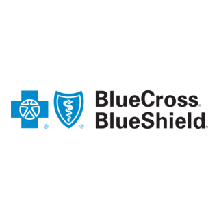 Logo of BlueCross BlueShield featuring a blue cross, a blue shield with a snake and staff symbol, and the company name.