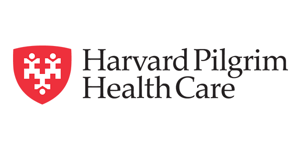 Harvard Pilgrim Health Care logo featuring a red shield with a white geometric design and the company's name in black text.