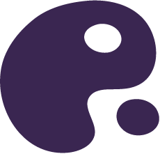 A purple question mark with a black dot at the top and two smaller dots below, resembling a stylized question mark shape.