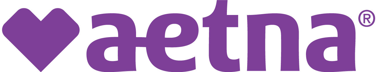 A purple logo with a heart symbol followed by the word "aetna" in lowercase letters.