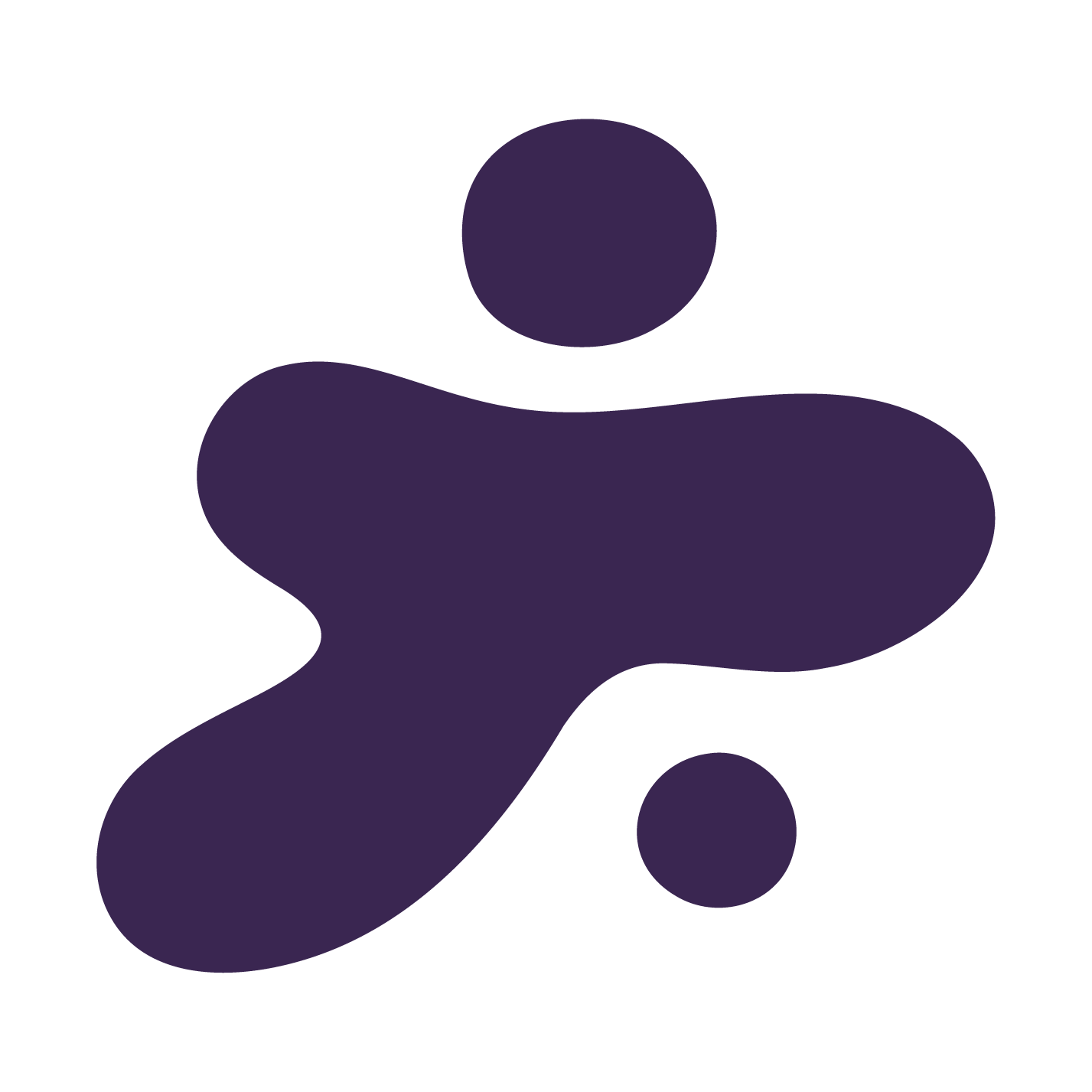 Abstract dark purple icon with circle and abstract shape on a black background.