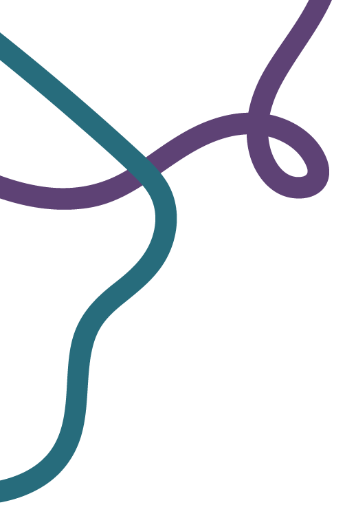 Two colorful intertwined threads, one teal and one purple, on a black background.