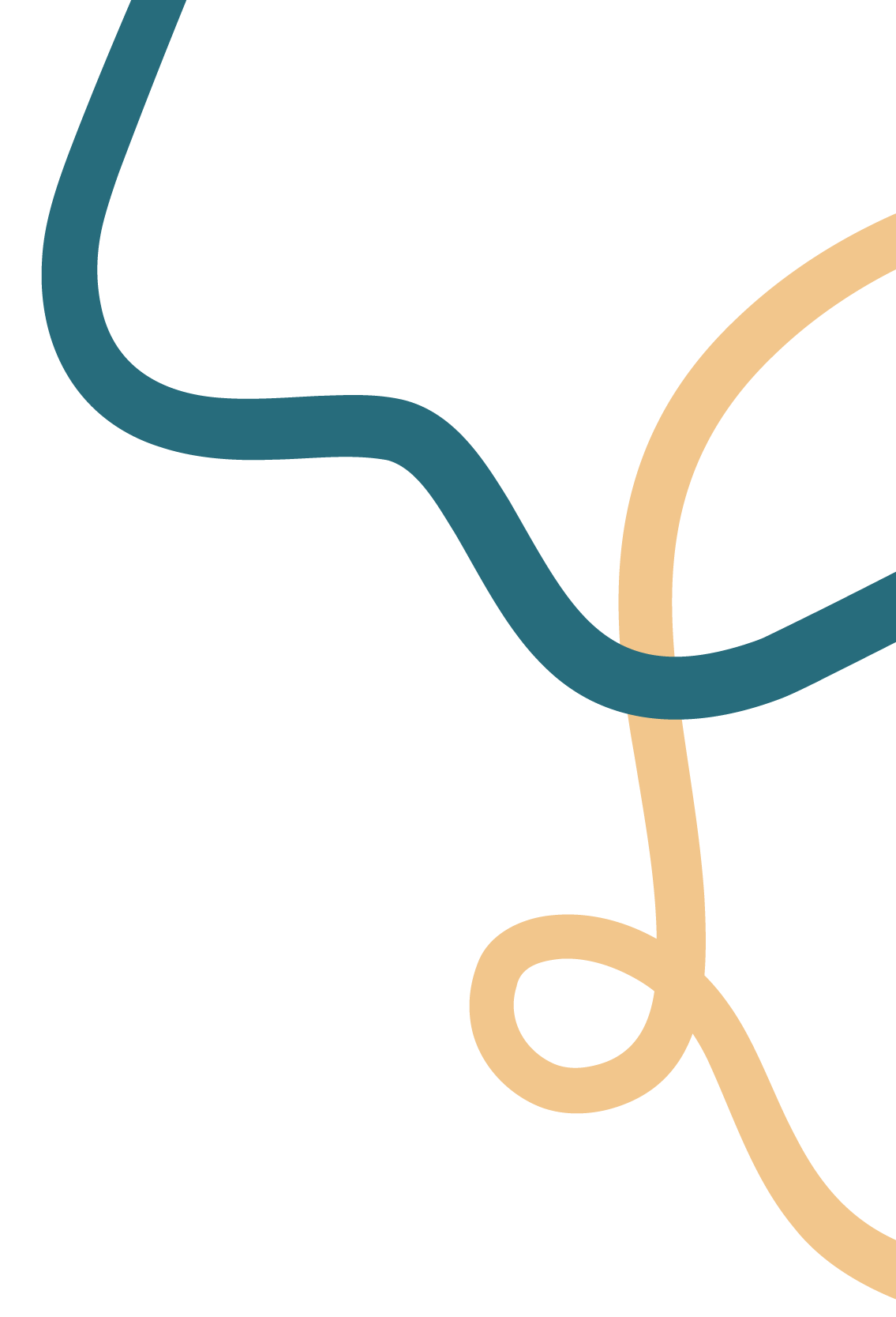 Abstract design with curved lines in teal and beige on black background.