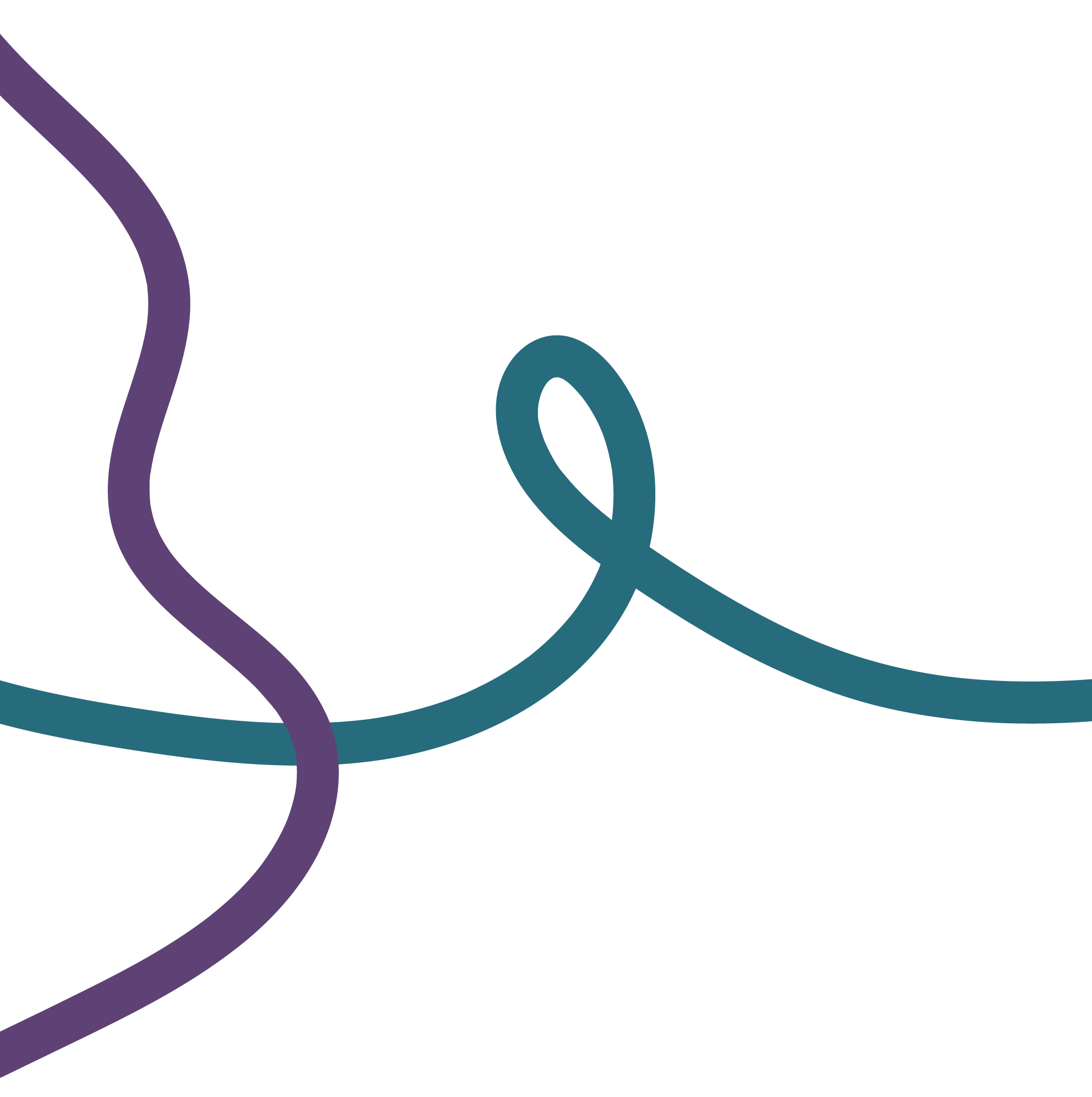 Abstract digital illustration with curving blue and purple lines on a black background.