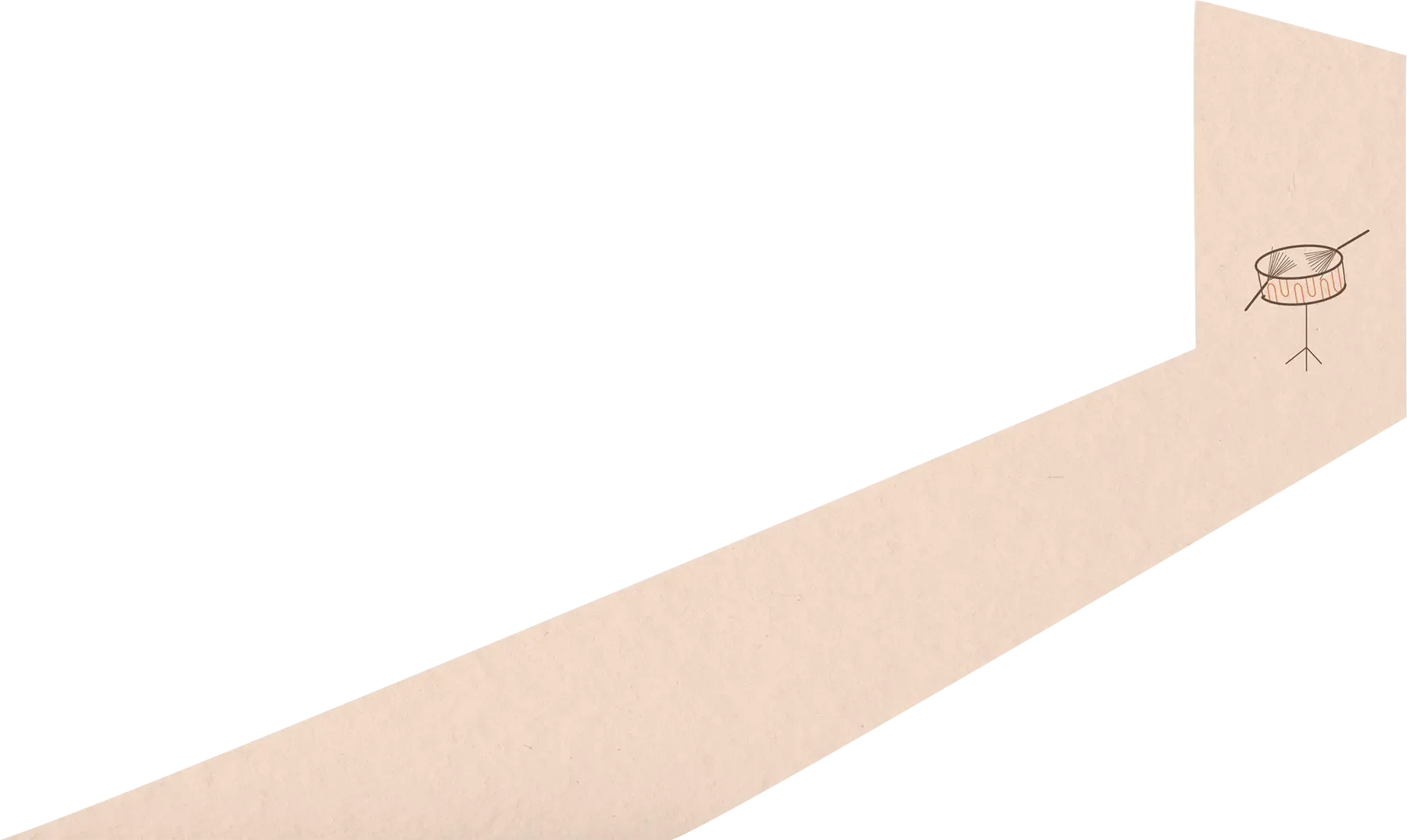 Illustration of a snare drum in an open door way with two brushes lying on top of the drum head