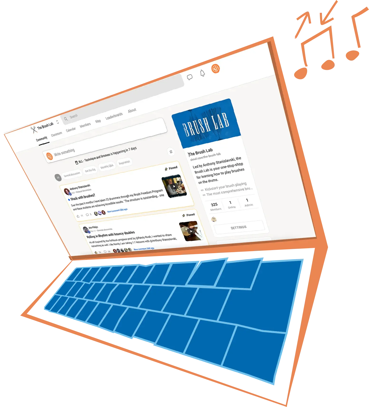 Stylized graphic of laptop with The Brush Lab pulled up on the screen