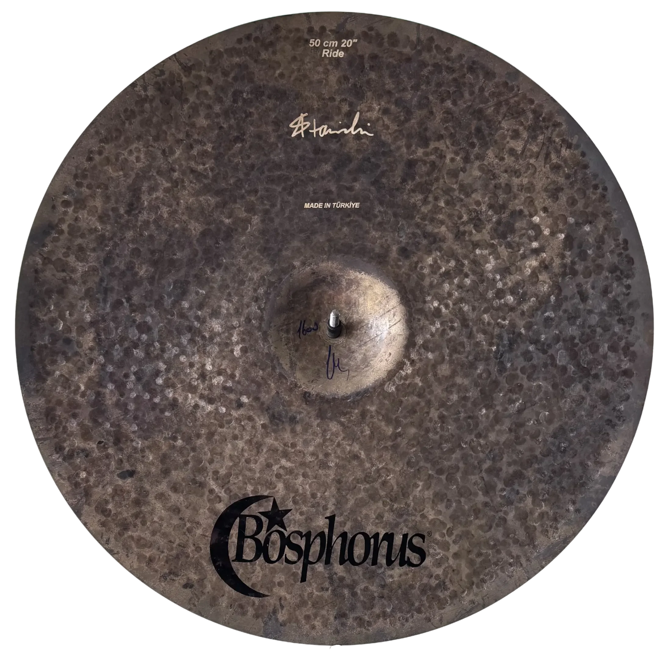 Underside of the Lateral Series cymbal, exposing the unlathed metal, and featuring Anthony Stanislavski signature.