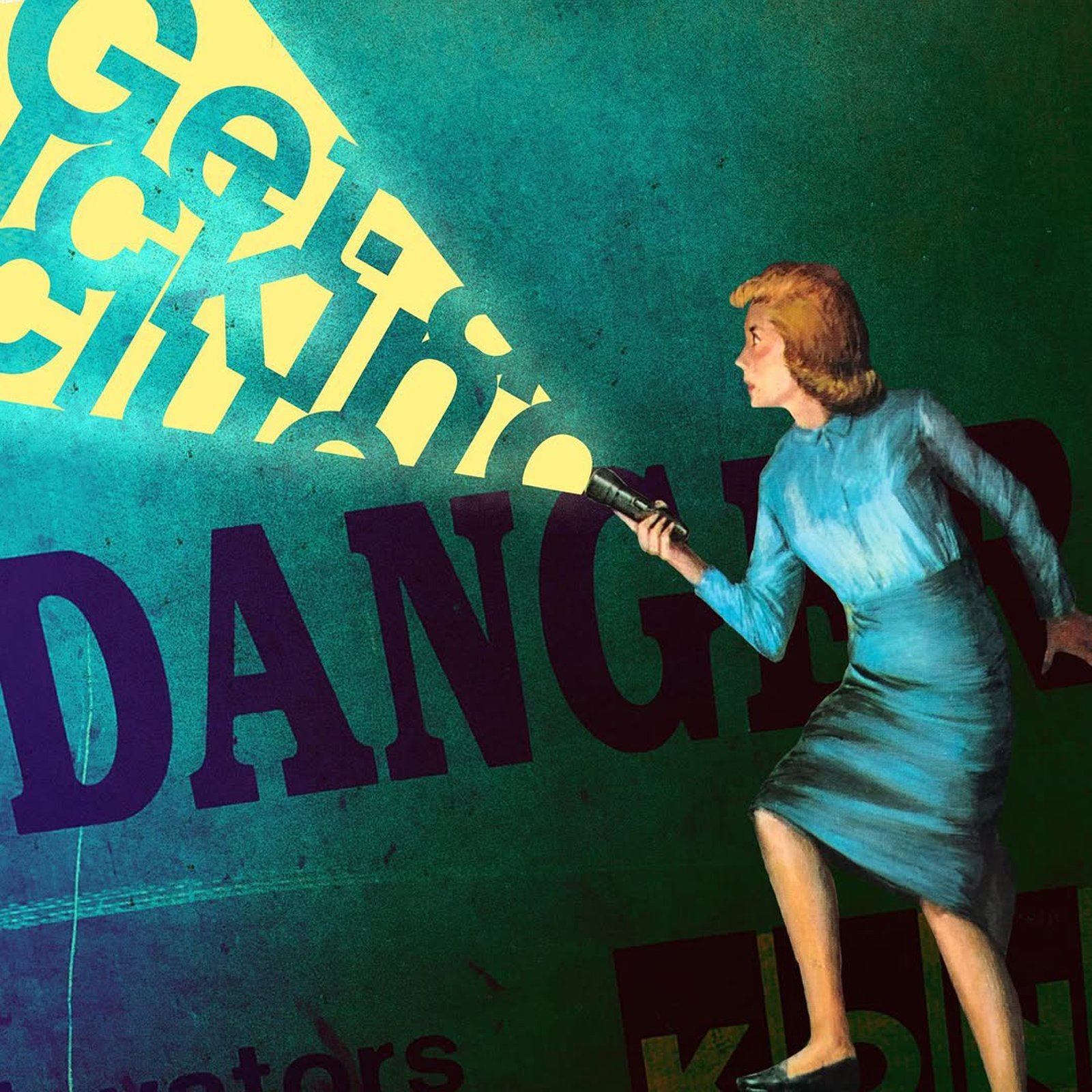 A collage featuring Nancy Drew holding a flashlight over the word "Danger."