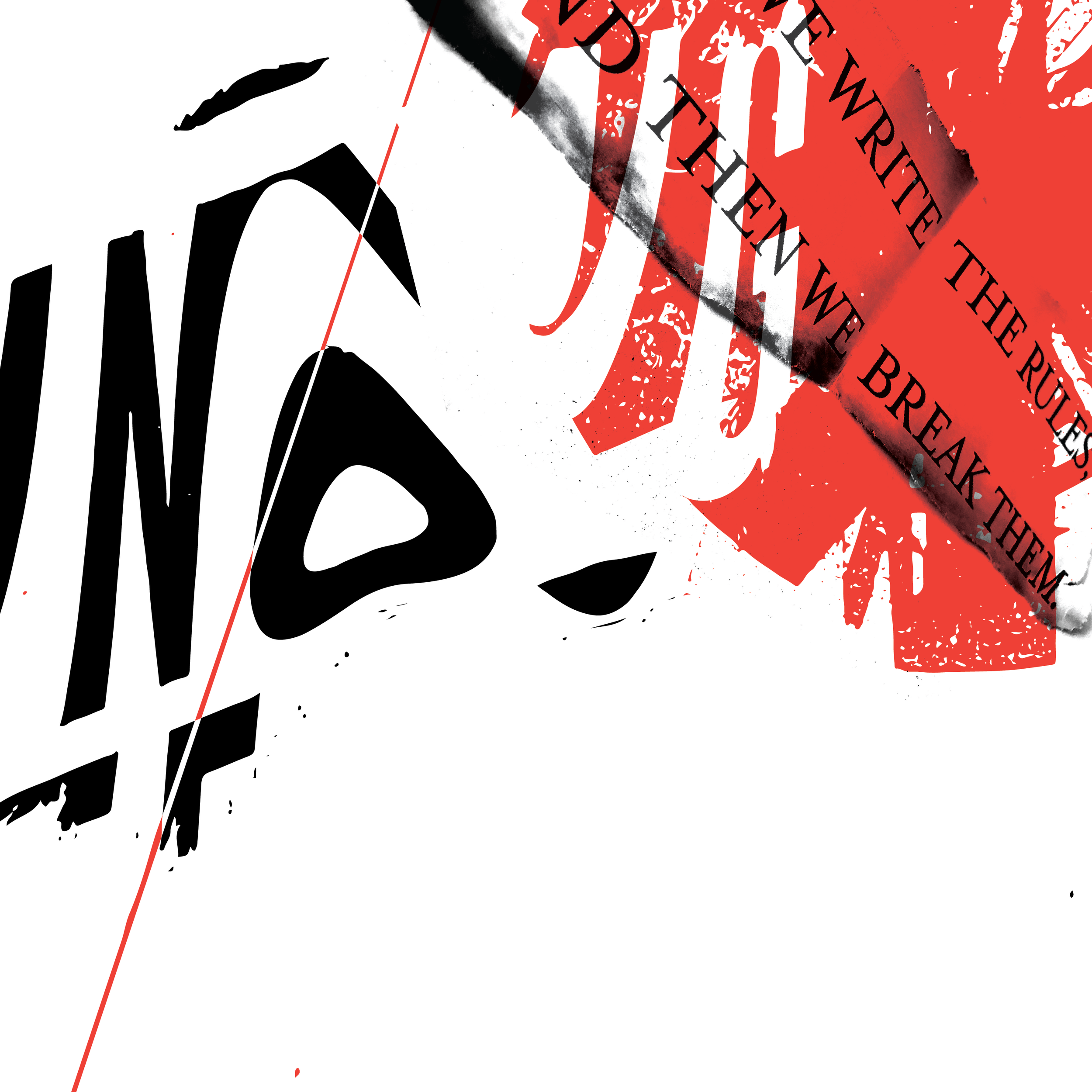 An abstract collage of letter forms cut out from magazines.