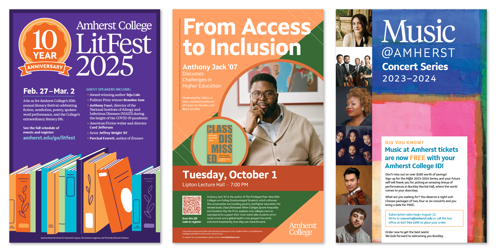 A sampling of three posters designed for Amherst College.