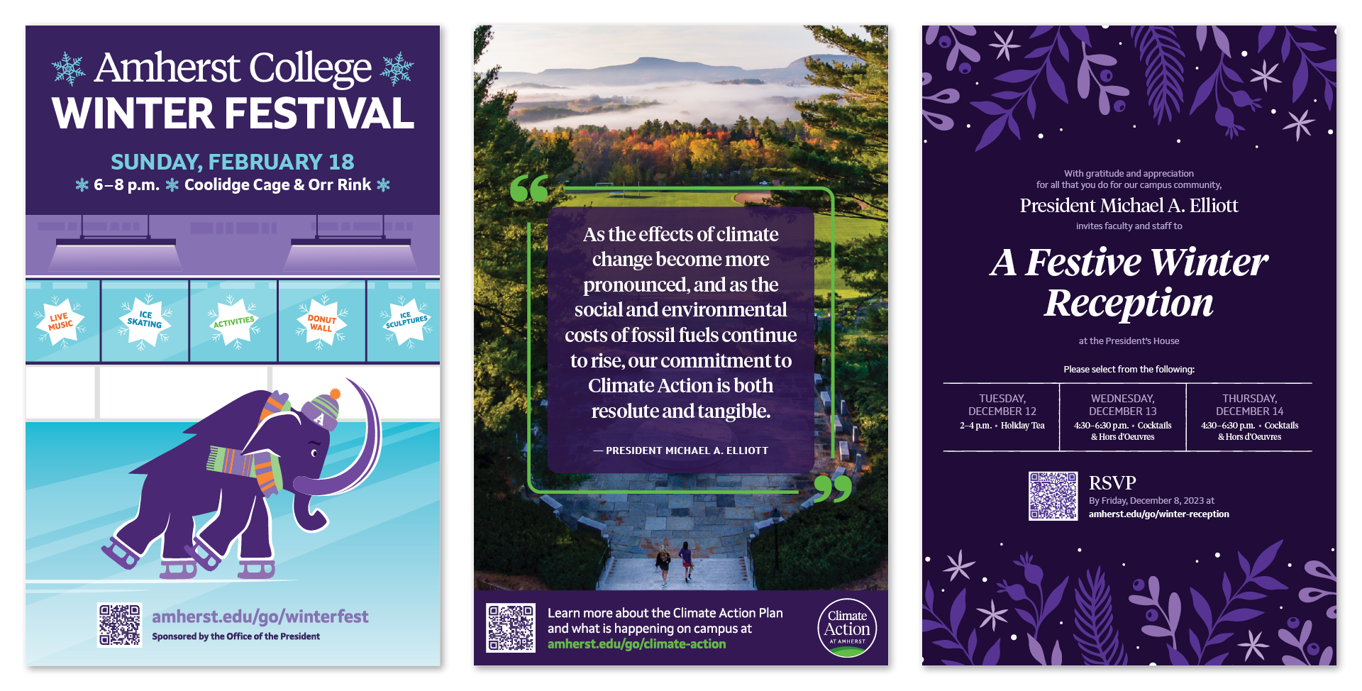 A sampling of three posters designed for Amherst College.
