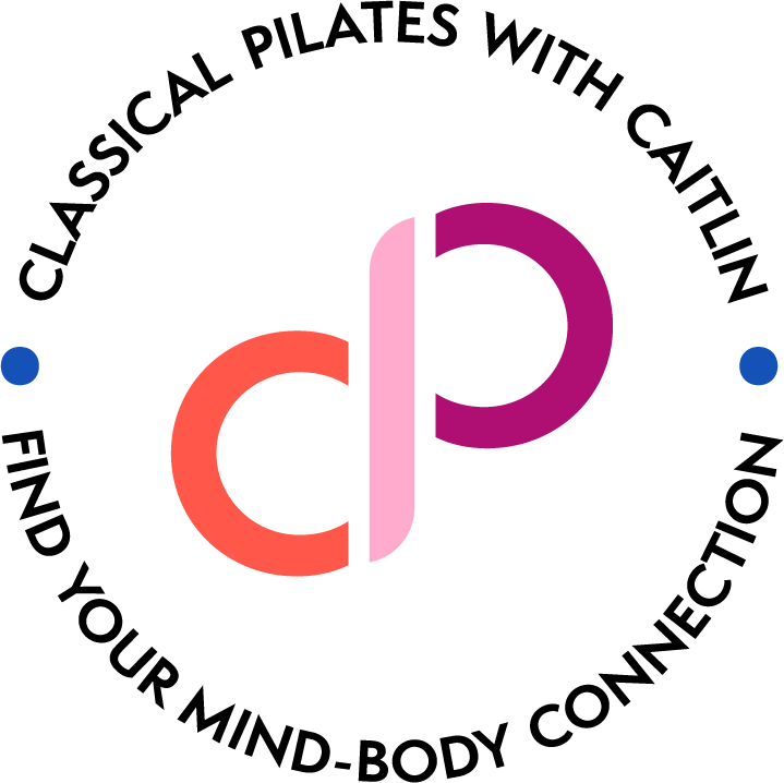 A circular logo that reads "Classical Pilates with Caitlin. Find your mind-body connection" with the letters "CPC" in the center.