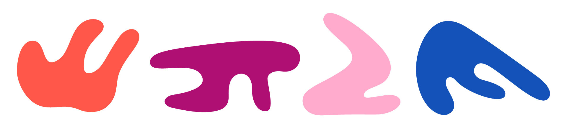 Four Matisse-like blobs that loosely represent different Pilates poses.