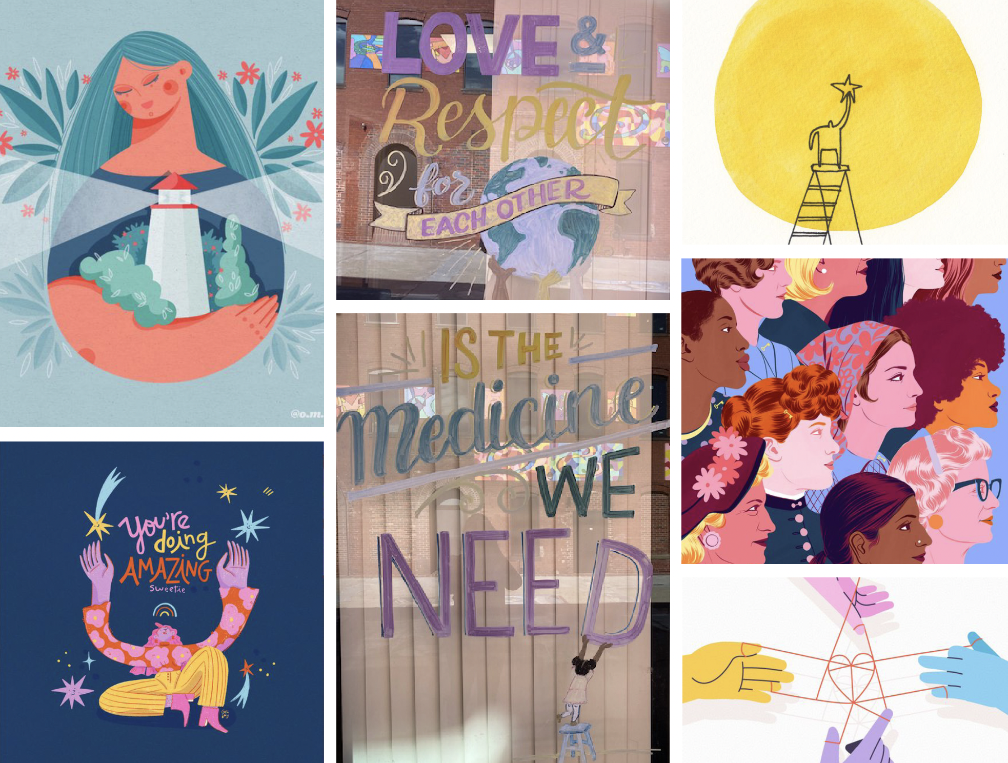 A moodboard of visual inspiration for the branding of Davis Square Family Practice, featuring soft pastels and uplifting floral imagery.