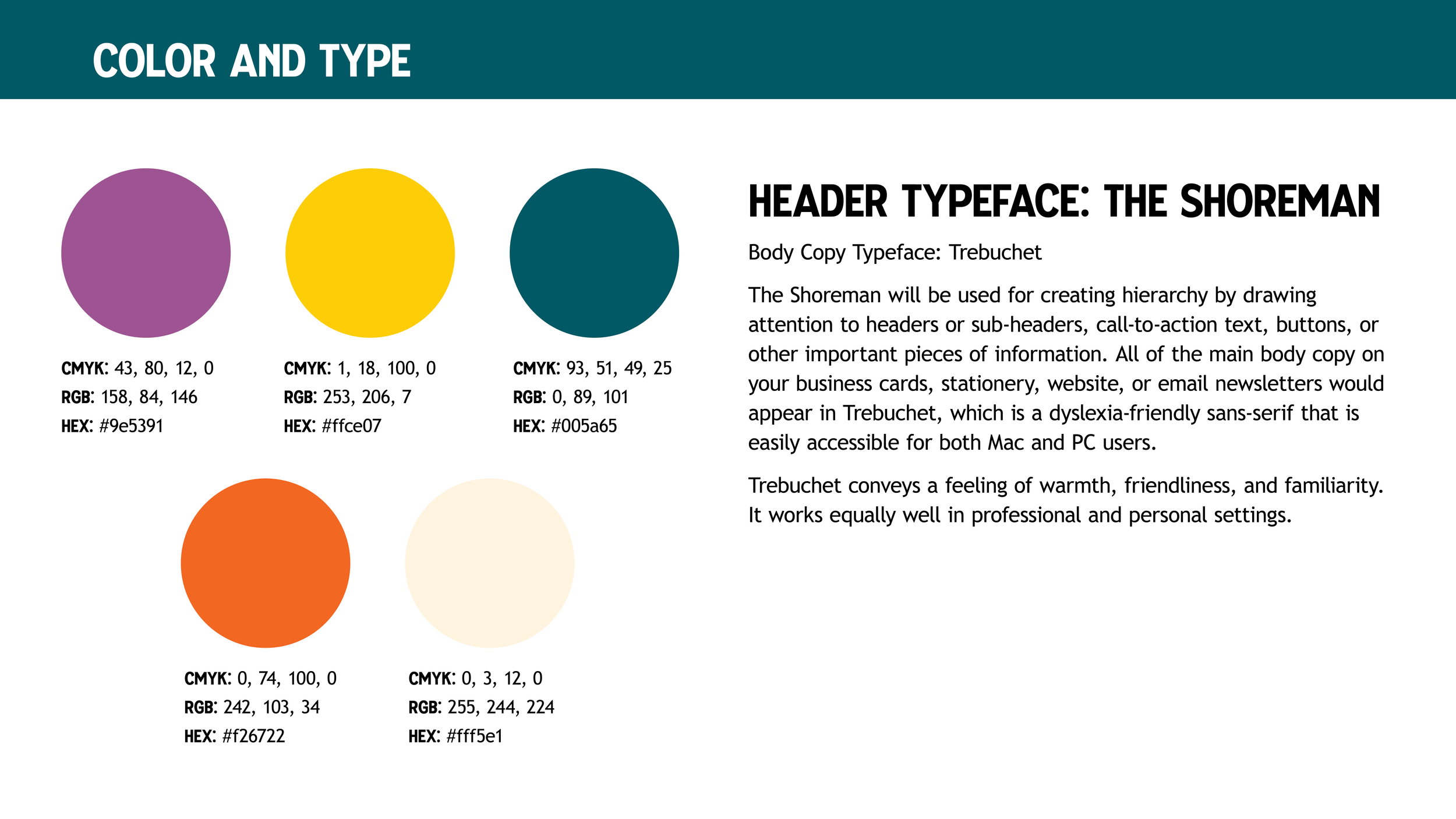 The second page of brand guidelines for Davis Square Family Practice, featuring typefaces and color palette details.