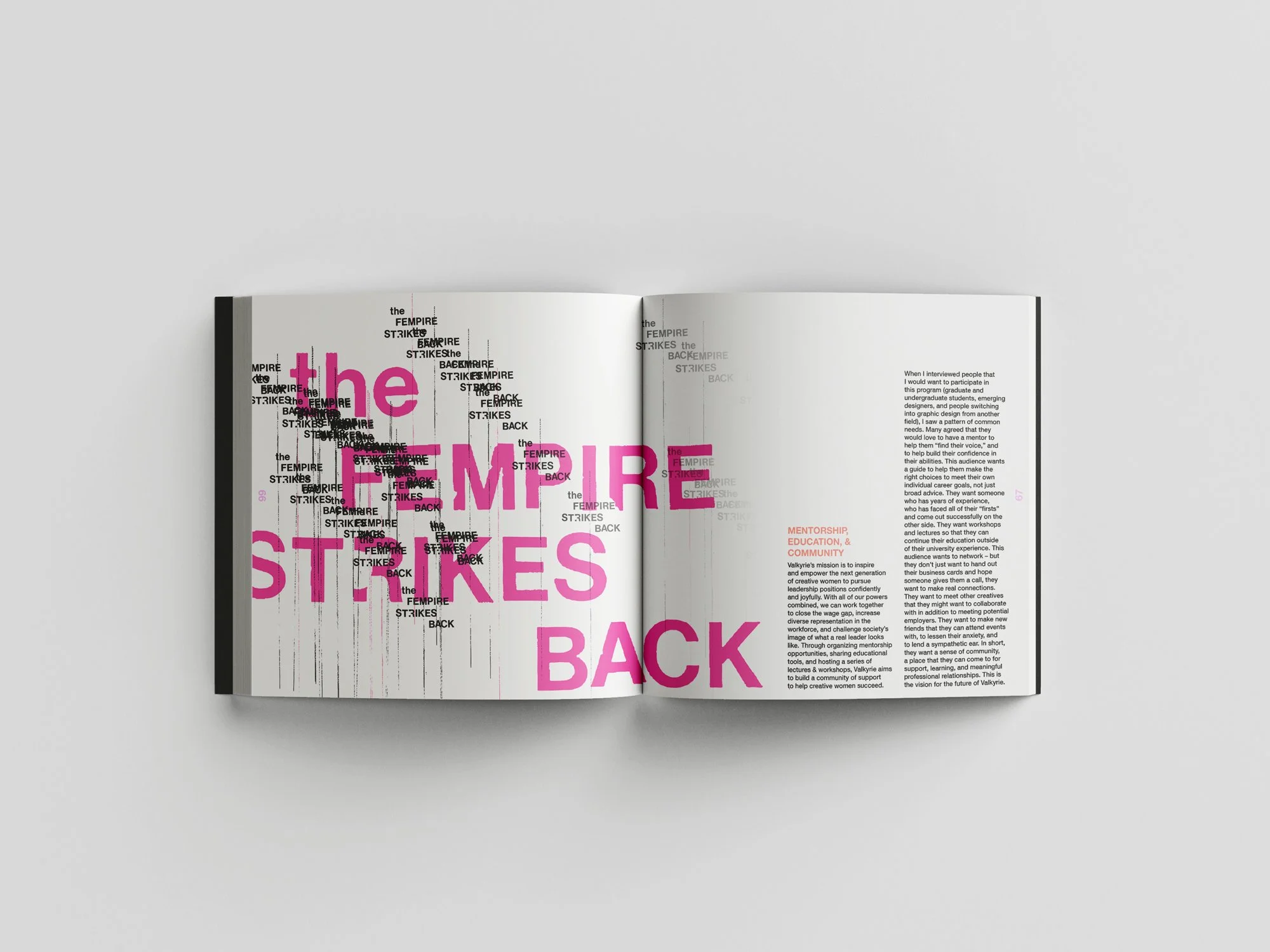 A mockup of a book spread that reads "The Fempire Strikes Back."