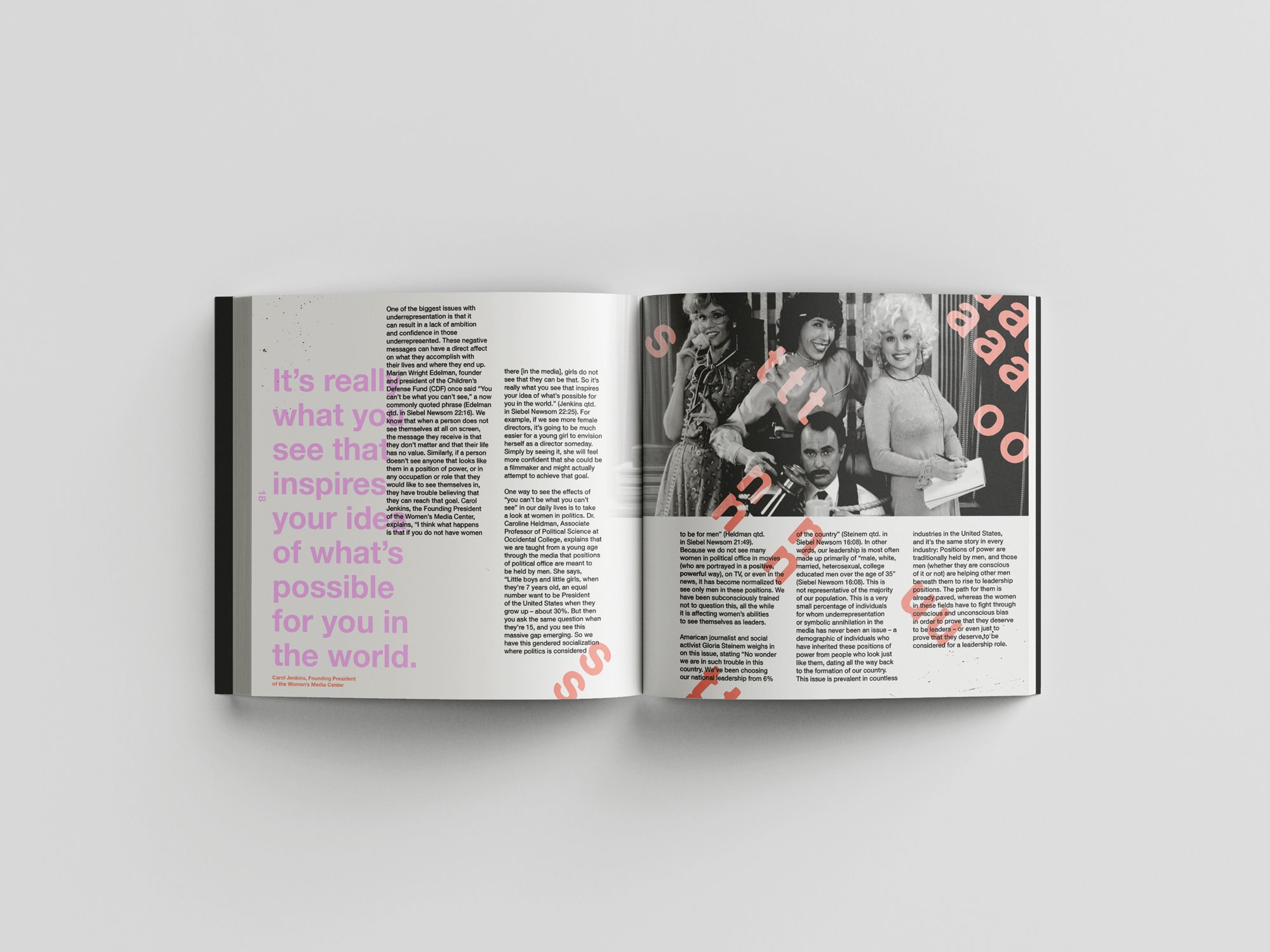 A mockup of a book spread that reads "It's really what you see that inspires your idea of what's possible for you in the world."