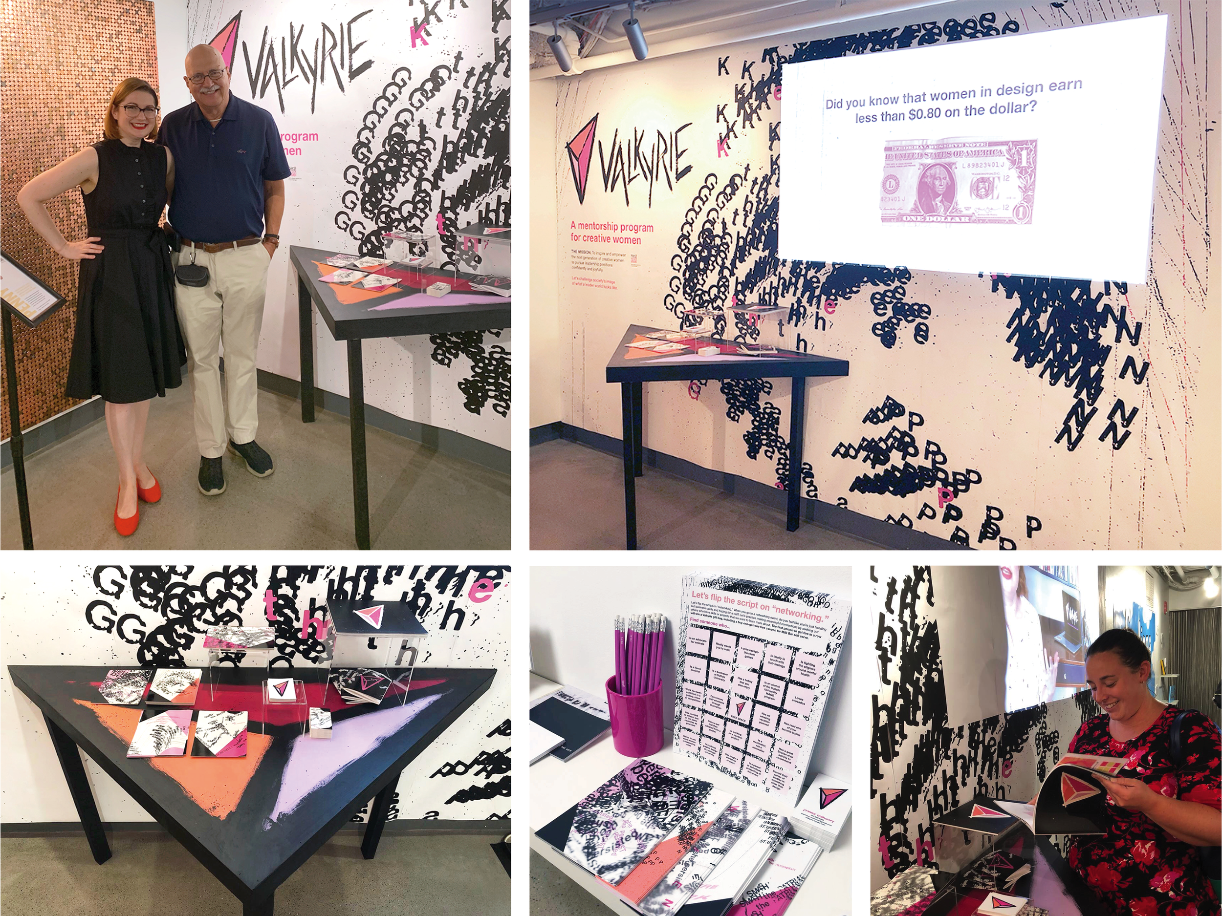 A collage of images from the graduate thesis exhibition at Suffolk University on August 9th, 2019.