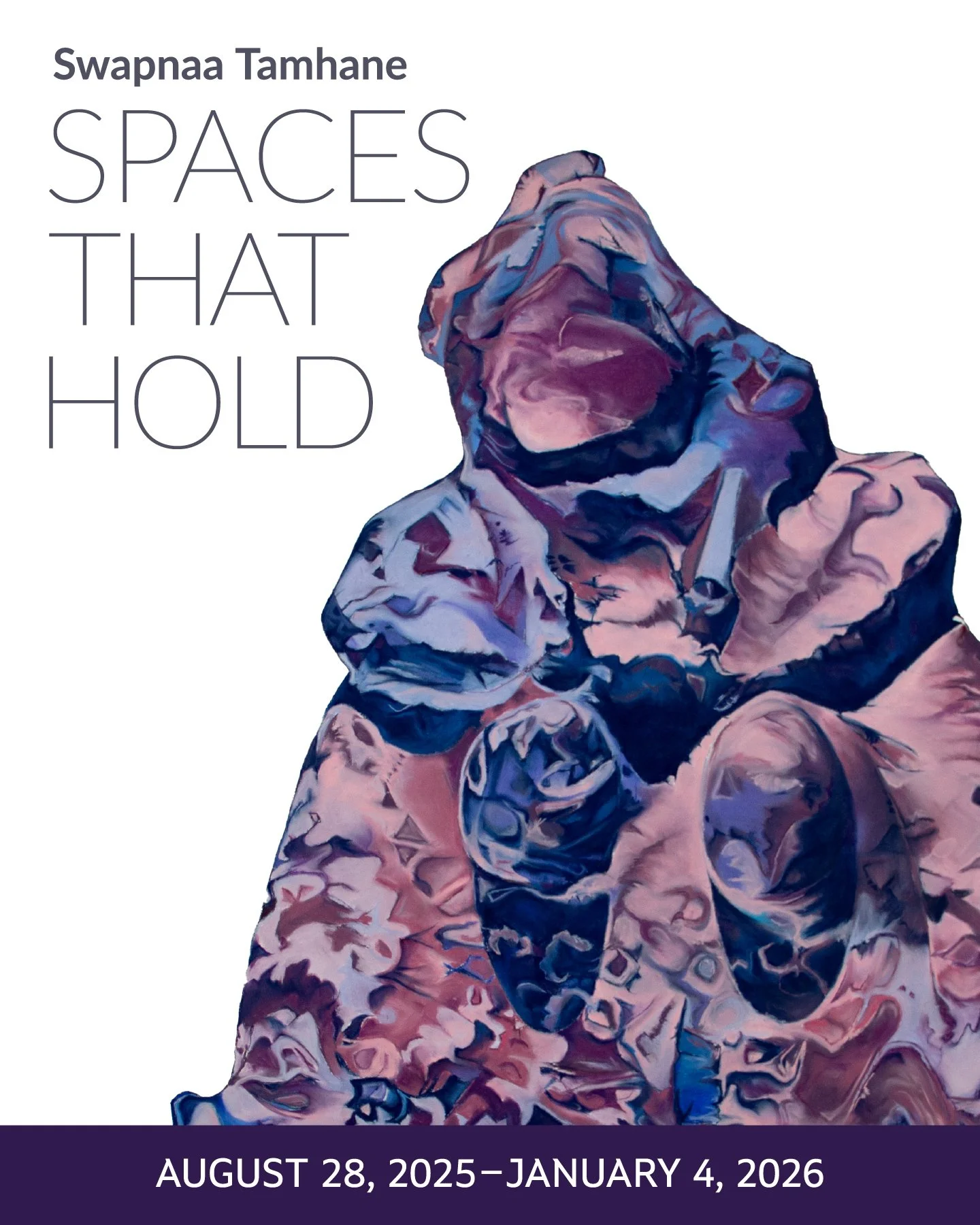 An Instagram ad showing artwork by artist Swapnaa Tamhane, with text that reads "Spaces That Hold: August 28, 2025–January 4, 2026."