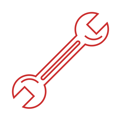 Red outline illustration of a wrench.