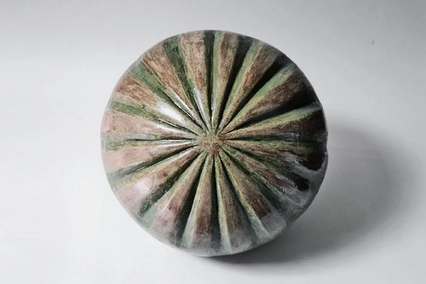 ceramic-sculpture-sphere-nickel-grooves-stoneware-top full.JPG