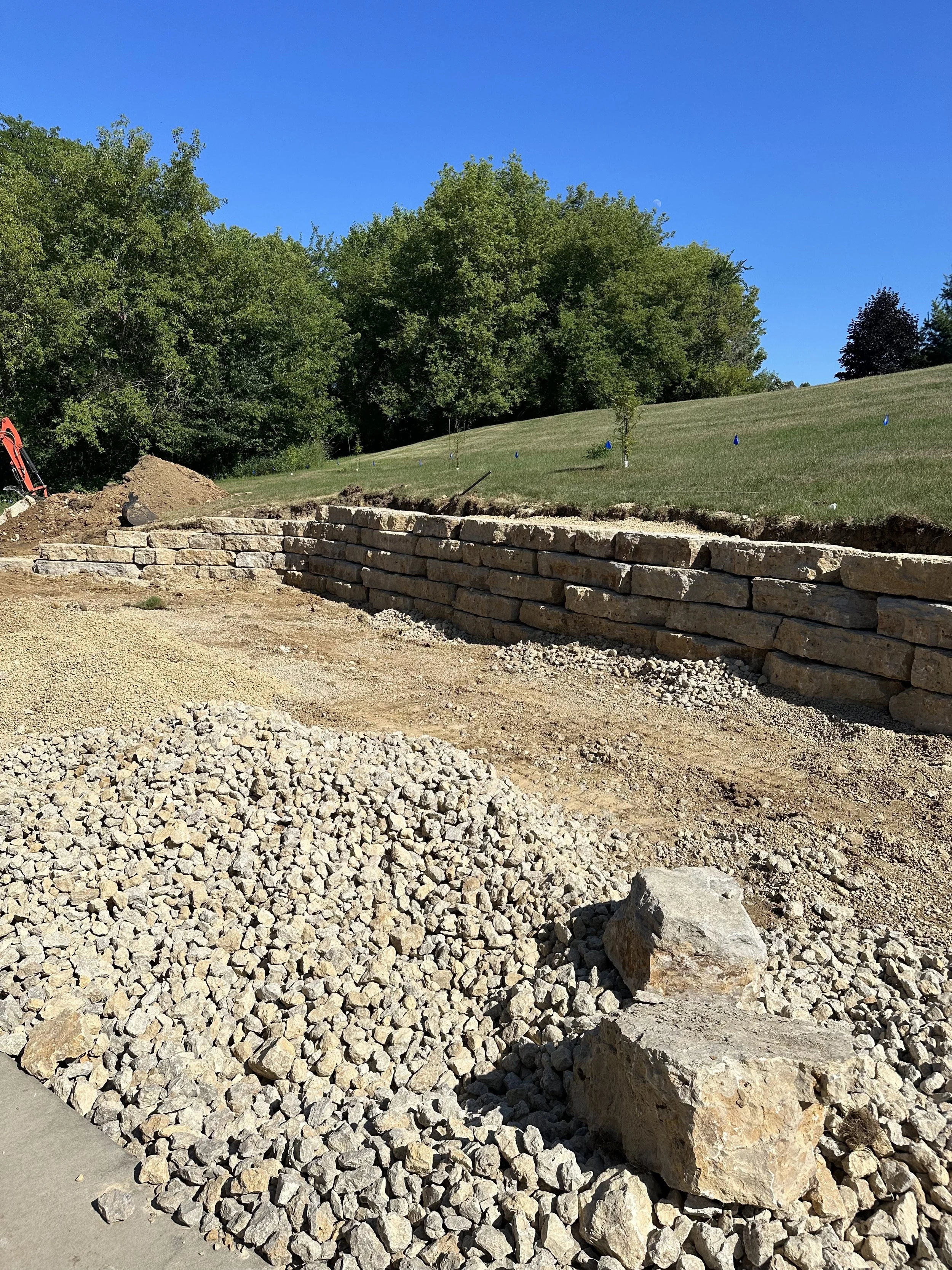 New rock wall under construction