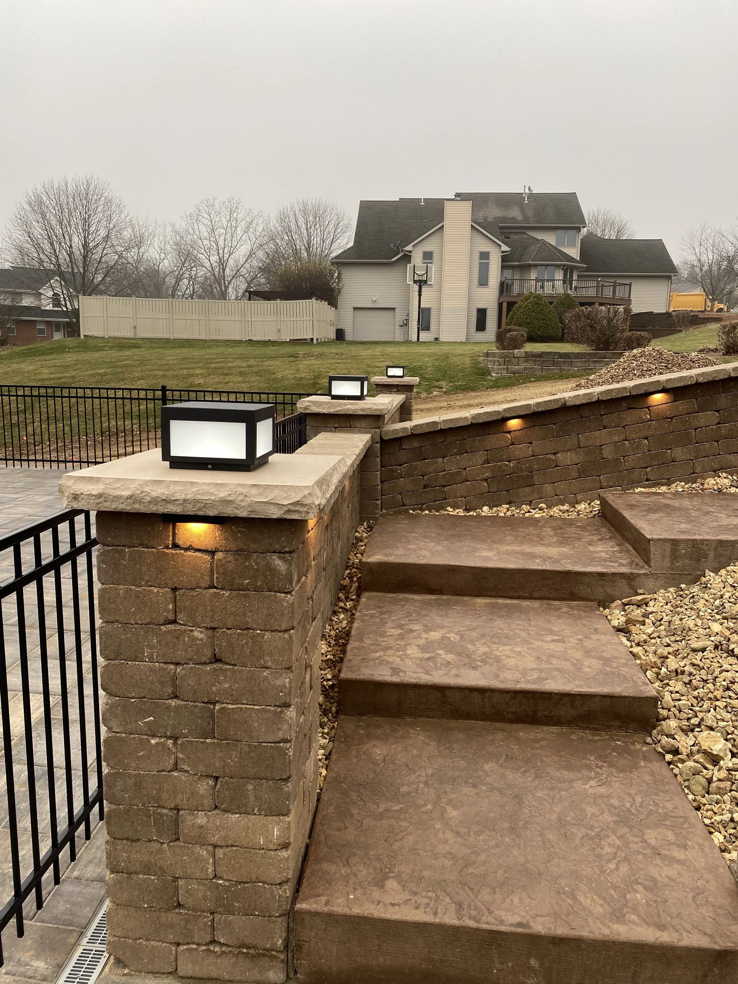 New stairs and illuminated decorative columns