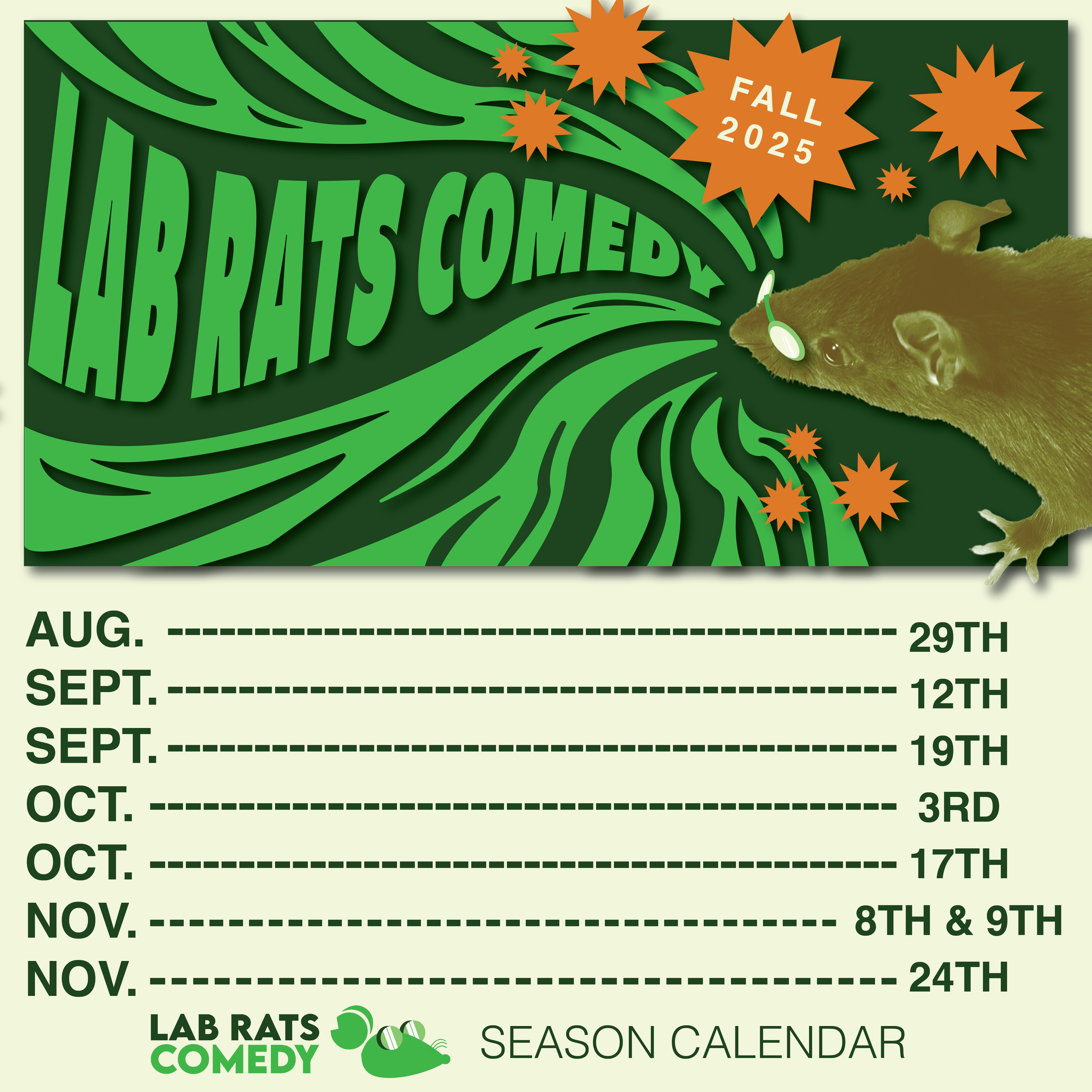 Lab Rats Comedy Season Calendar - Social Media Post