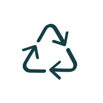 Recycling symbol with three arrows forming a triangle.