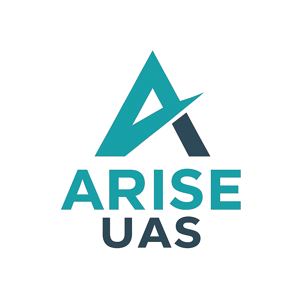 Logo with stylized letter A above the words "ARISE UAS" on a white background.