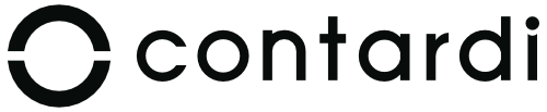 The logo of Contardi with a black circle and the company name in lowercase letters.