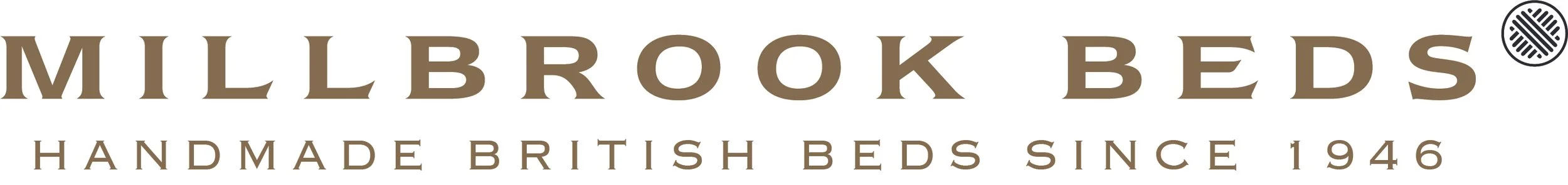 Logo for Millbrook Beds with the tagline "Handmade British Beds Since 1946" and a circular emblem in the top right corner.