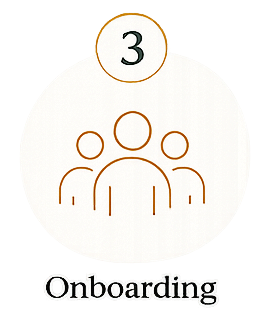 Icon of a group of people with the number 3 above, representing onboarding.