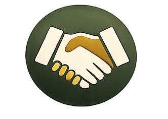 Illustration of two hands shaking inside a circular green background.