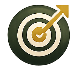 A target with concentric circles and an arrow hitting the bullseye.
