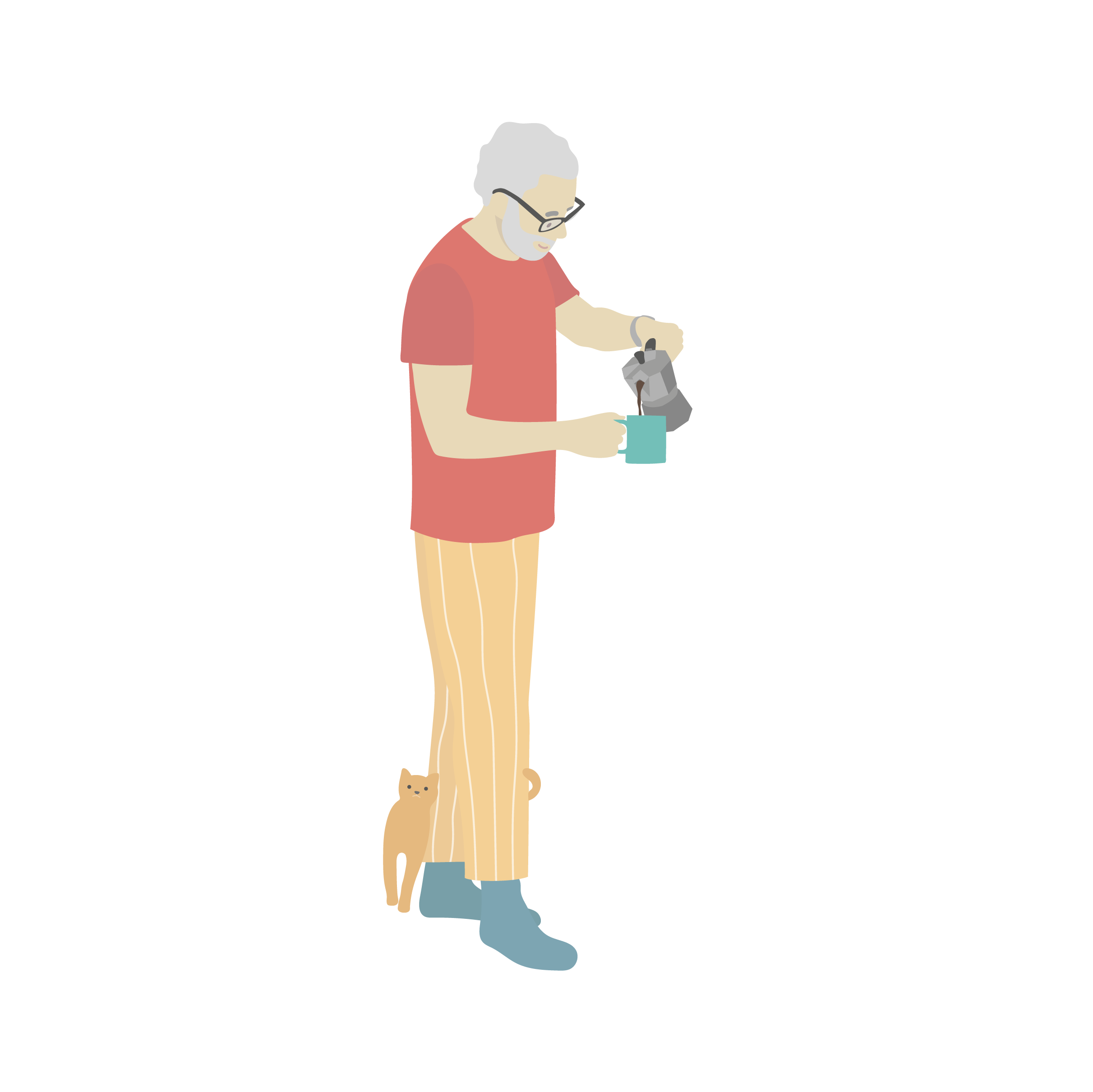 Character illustration man pouring coffee with cat.png