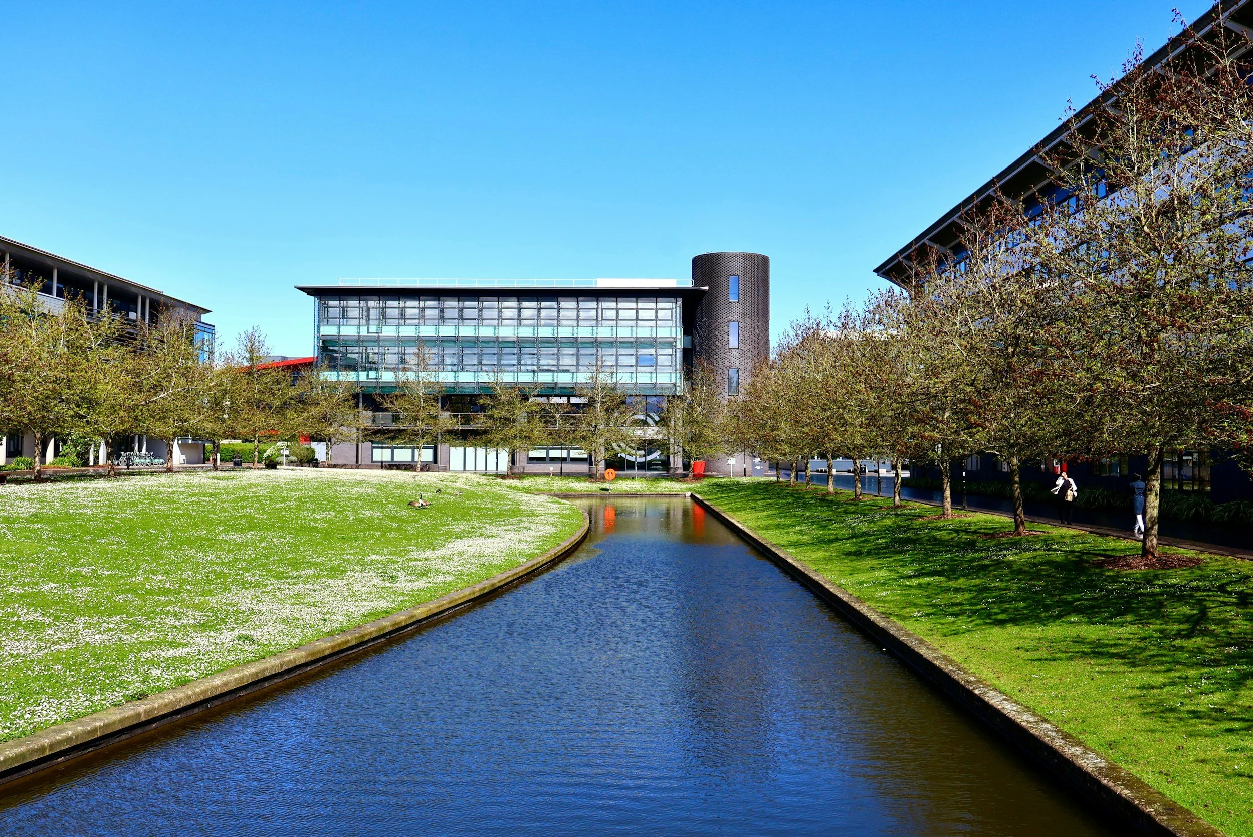coventry canal warwickshire canal and university buildings
