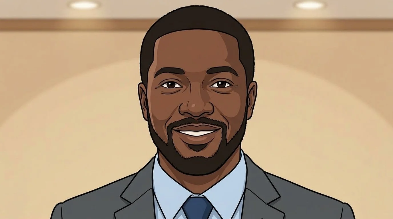 illustrated headshot of African man with a warm smile