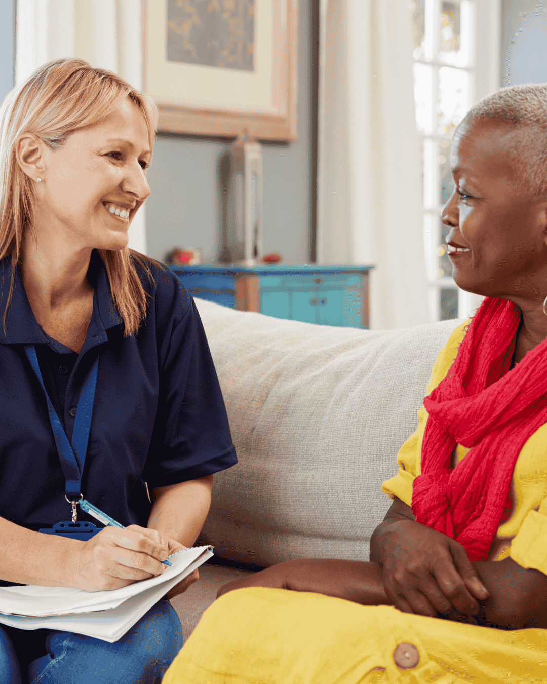support worker interviews a client for care