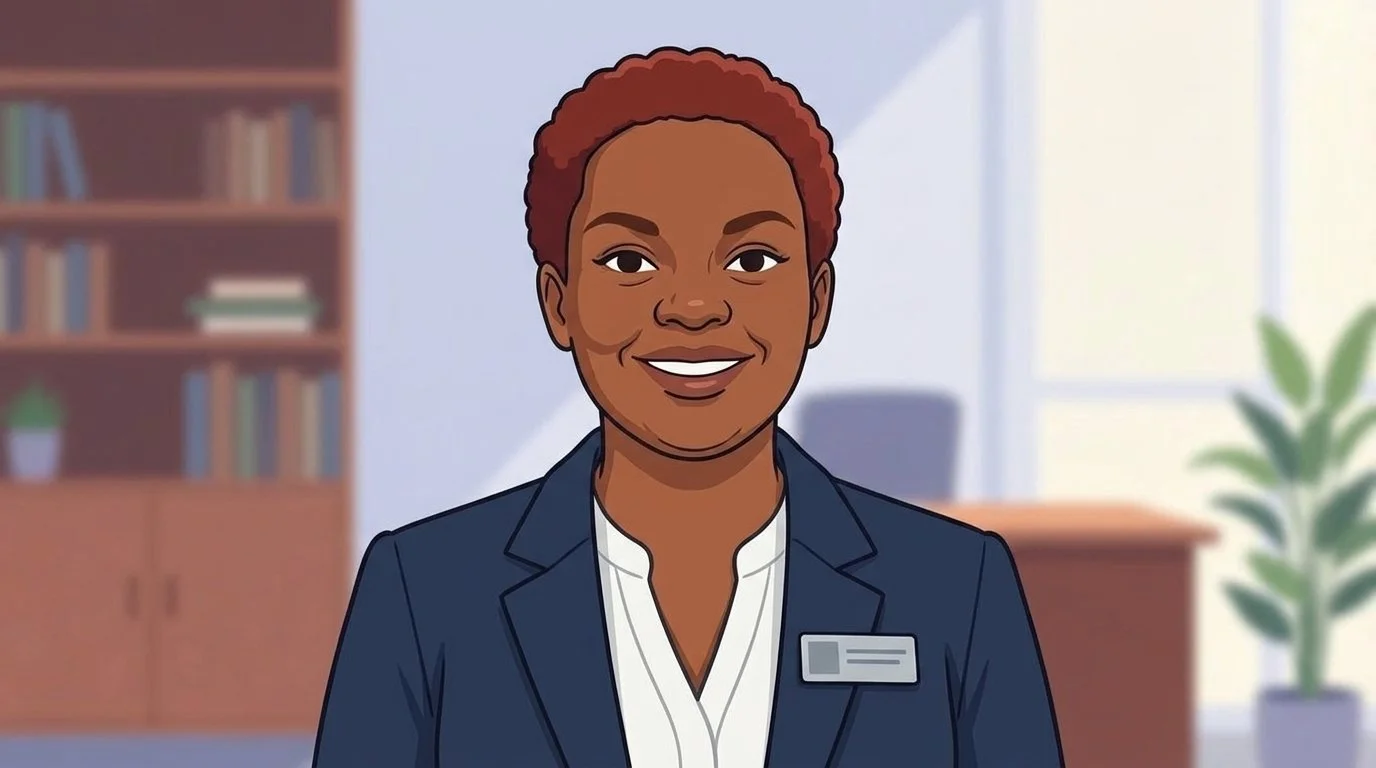 african female professional smiles at the camera