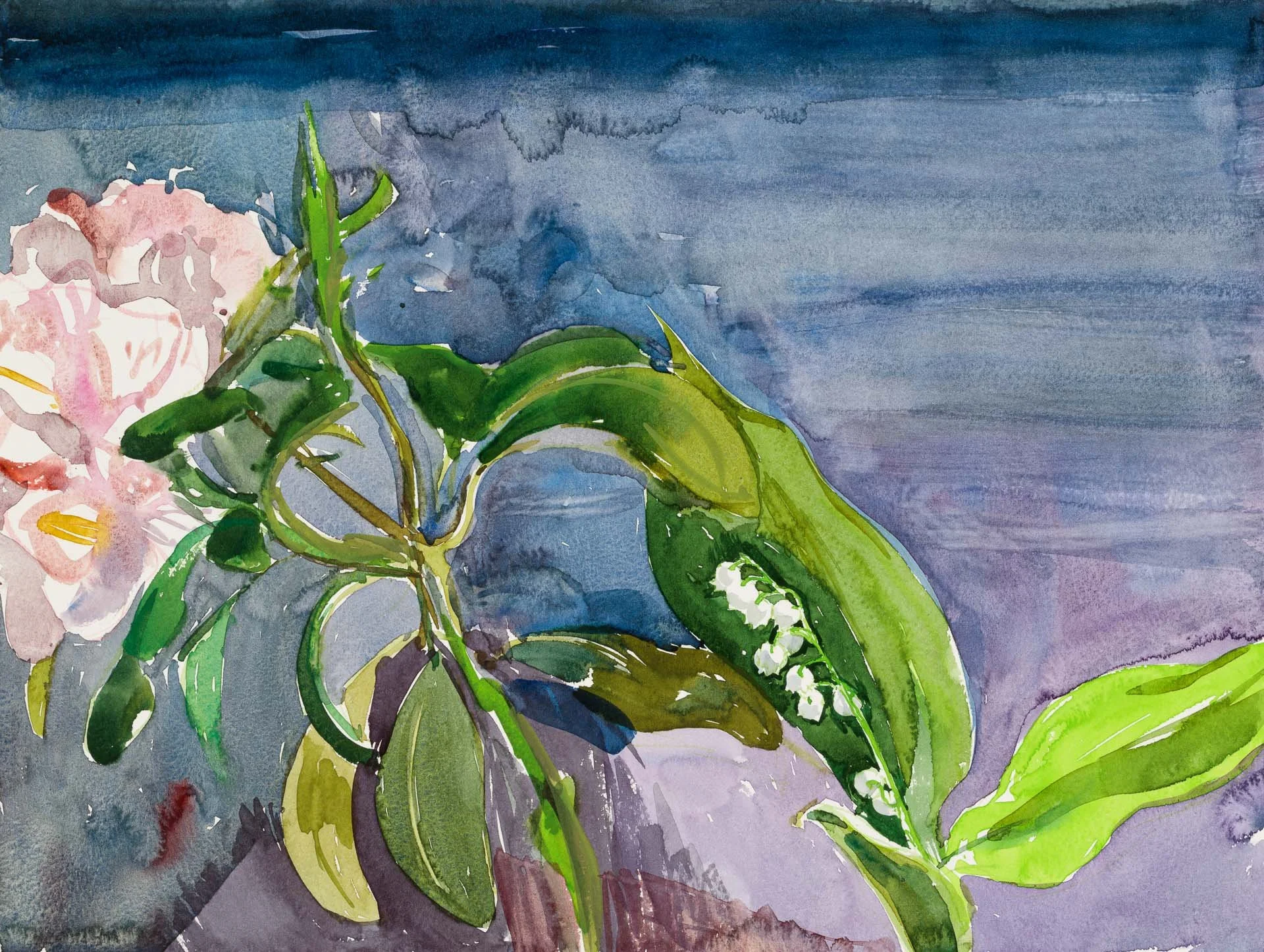 Rhododendron and Lily of the Valley, 2020, watercolour on paper, 31 x 41cm