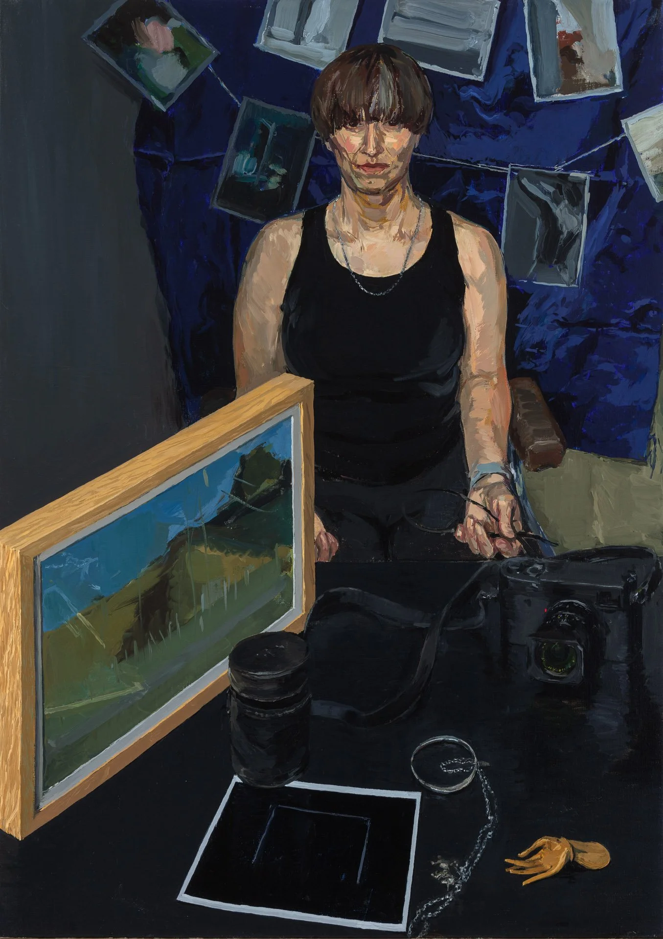 AJ and Camera, 2022, oil on linen, 92 x 65 cm