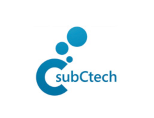 Logo for subCtech with a stylized blue letter C and three blue bubbles above it, and the word 'subCtech' in blue text.