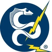 Stylized blue and white logo of a seahorse with a lightning bolt, representing the SeaWorld theme park.