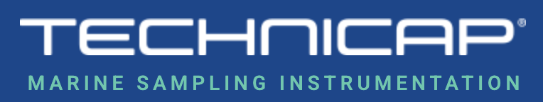 Logo for TECHNICAP Marine Sampling Instrumentation with blue background and white and green text