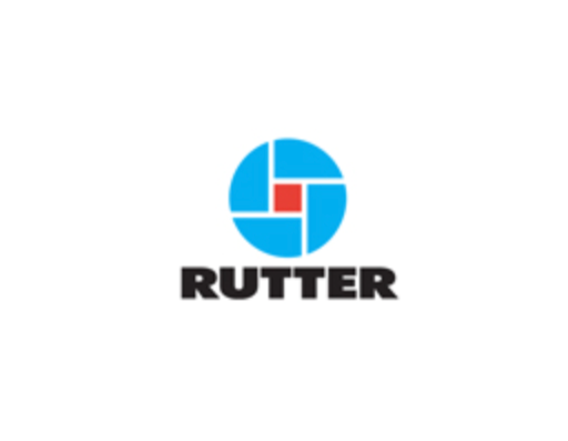 Rutter logo with blue circles and red and white segments, and bold black text 'RUTTER' underneath.