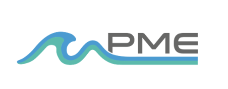 Logo with stylized wave and the letters 'PME'.