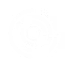 Abstract circular logo or design with spiral elements in black and white.