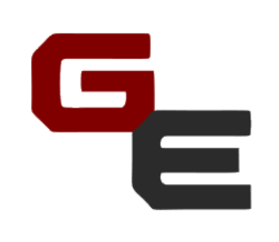 Graphic logo with the letters G and E in red and black, designed in a blocky style.