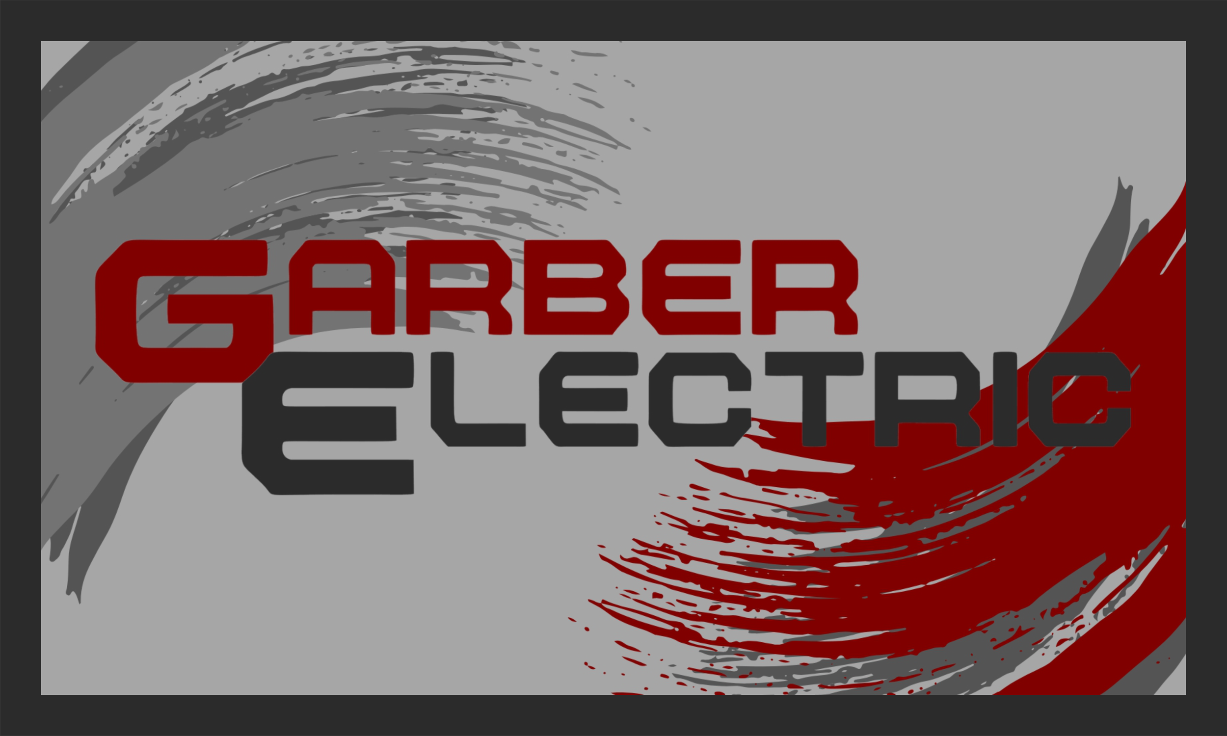 Graphic with swirling gray and red strokes and the words 'GARBAGE ELECTRIC' in large red and black text.
